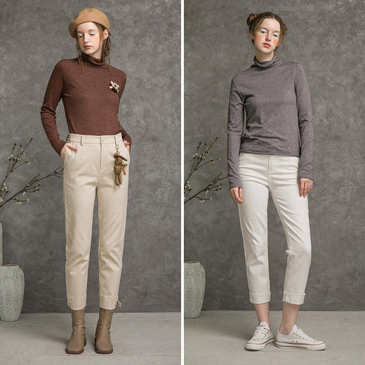 famecoco范可儿高领针织衫女秋百搭纯色卷边打底衫F216DC009 商品图3