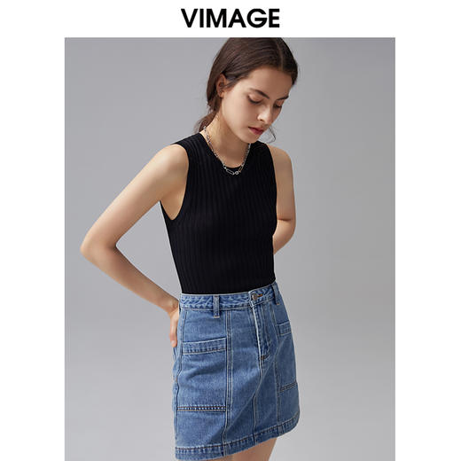 VIMAGE纬漫纪夏季新款纯色圆领宽带无袖内搭显瘦上衣针织衫V1501118 商品图2
