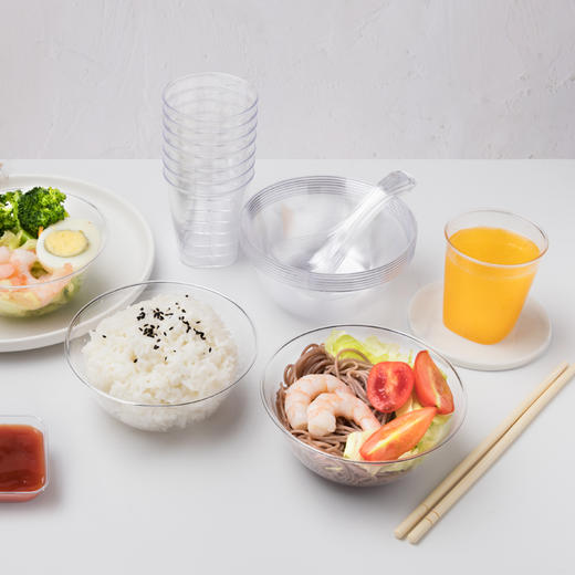 喇叭花一次性水晶餐具四件套装酒席火锅烧烤野餐家用杯碗碟勺100套 商品图3