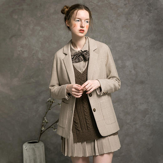 famecoco范可儿格子西装经典百搭韩版上衣外套F216AW001 商品图4
