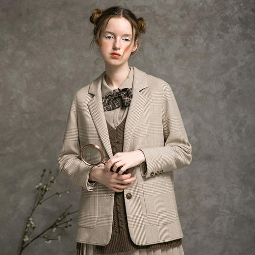 famecoco范可儿格子西装经典百搭韩版上衣外套F216AW001 商品图2