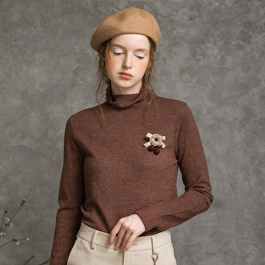 famecoco范可儿高领针织衫女秋百搭纯色卷边打底衫F216DC009 商品图2