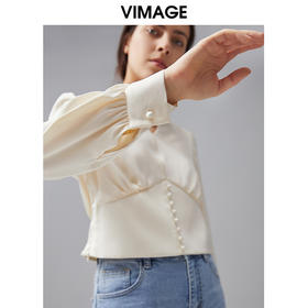 VIMAGE纬漫纪新款时尚通勤V领显瘦百搭小上衣女VC2113214