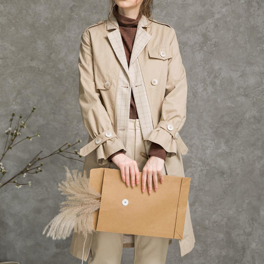 Famecoco范可儿假两件风衣秋季女士气质中长款外套F216AT001 商品图2