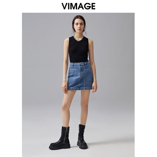 VIMAGE纬漫纪夏季新款纯色圆领宽带无袖内搭显瘦上衣针织衫V1501118 商品图1