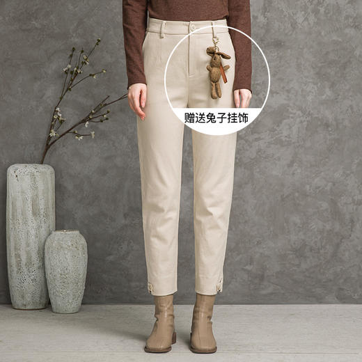 Famecoco范可儿休闲裤女秋季纯棉直筒裤长裤F216GA004 商品图0