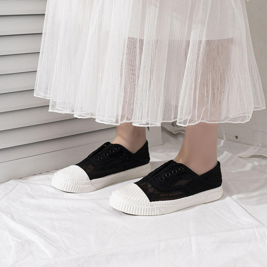 【蕾丝松紧小白鞋】蓓尔平跟一脚蹬运动帆布鞋 商品图1
