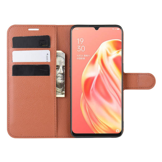 【手机壳】适用OPPO A91手机皮套荔枝纹纯色插卡钱包式保护套OPPO A91手机壳 商品图0