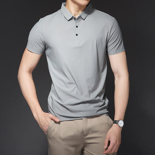 【服饰鞋包】冰丝短袖T恤男夏季纯色商务休闲男装t桖男翻领丝滑 商品图2
