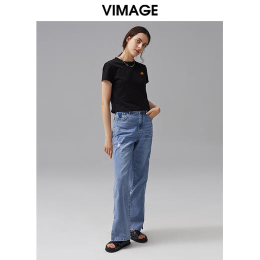 VIMAGE纬漫纪夏季新款透气舒适宽松圆领短袖T恤上衣V1502113 商品图1