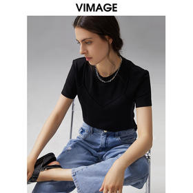 VIMAGE纬漫纪夏季新款时尚休闲百搭舒适简约T恤上衣女V1502118