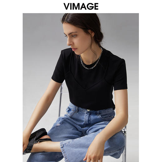 VIMAGE纬漫纪夏季新款时尚休闲百搭舒适简约T恤上衣女V1502118 商品图0