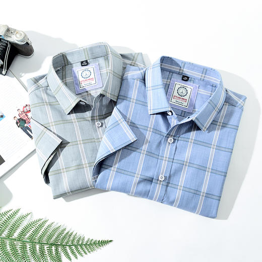 【100棉】罗蒙男士短袖衬衫夏季薄款休闲纯棉格子衬衣 商品图5