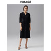 VIMAGE纬漫纪夏季新款V领高腰显瘦气质五分袖连衣裙长款薄V1507176 商品缩略图1
