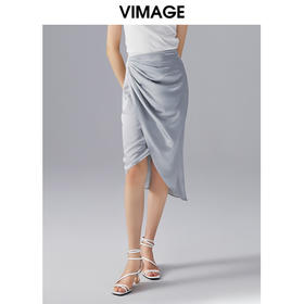 VIMAGE纬漫纪夏季新款优雅时尚高腰不规则百搭半身裙包臀裙女V1506131