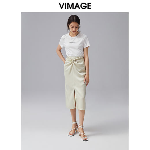 VIMAGE纬漫纪夏季新款优雅时尚高腰开叉百搭半身裙包臀裙女V1506133 商品图1