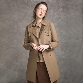 Famecoco范可儿风衣女士秋经典休闲绣花中长款外套F216AA002