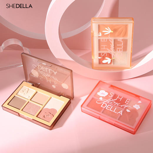 诗蒂娅新款姐妹花腮红修容一体盘大地色哑光珠光眼影盘 商品图2