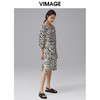VIMAGE纬漫纪夏季新款V领其七分袖不规则印花连衣裙V1507185 商品缩略图1