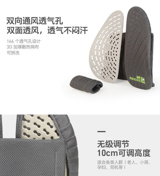 米乔人体工学汽车载靠腰垫办公室护腰靠垫背柔软靠背气动版 商品图4