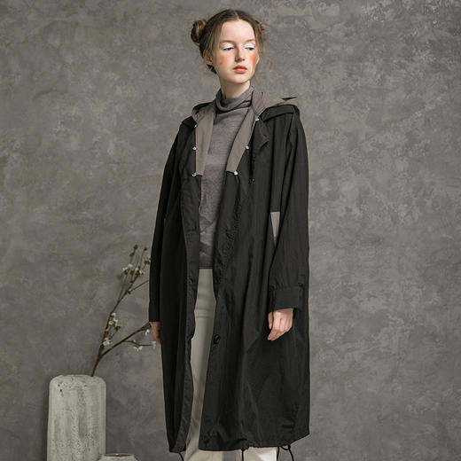 Famecoco范可儿撞色风衣大衣女士秋百搭中长款外套F215AT106 商品图2