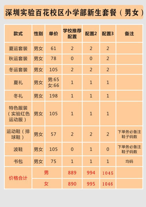 深圳实验百花校区小学部一年级新生套餐（男女） 商品图3