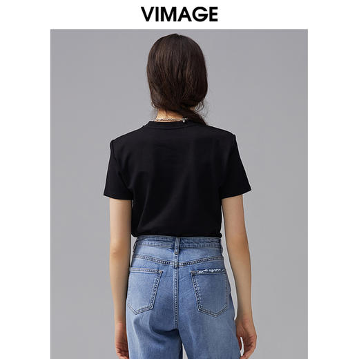 VIMAGE纬漫纪夏季新款时尚休闲百搭舒适简约T恤上衣女V1502118 商品图3