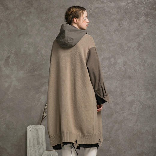 Famecoco范可儿刺绣长款针织开衫女秋长袖拼接外套F215DF100 商品图1