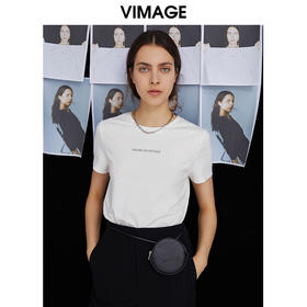 VIMAGE纬漫纪夏季新款简约舒适轻薄透气印花显瘦T恤上衣女V1502119