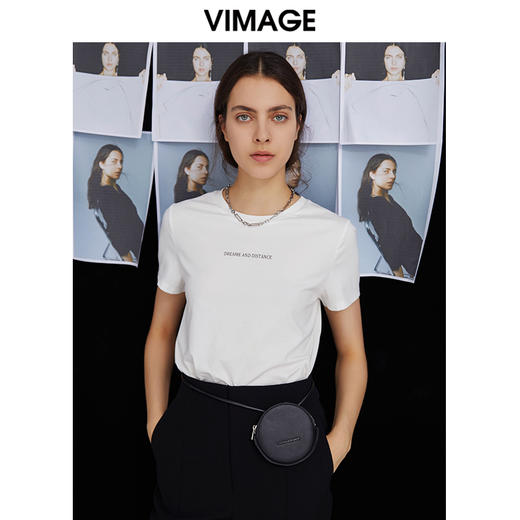 VIMAGE纬漫纪夏季新款简约舒适轻薄透气印花显瘦T恤上衣女V1502119 商品图0