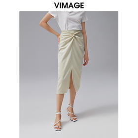 VIMAGE纬漫纪夏季新款优雅时尚高腰开叉百搭半身裙包臀裙女V1506133
