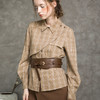 Famecoco范可儿个性格子衬衫女秋薄款腰封收腰衬衣F216BH013 商品缩略图0