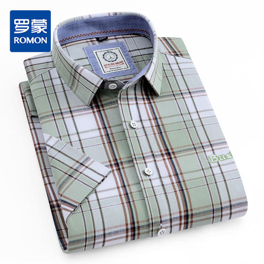 【100棉】罗蒙男士短袖衬衫夏季薄款休闲纯棉格子衬衣 商品图1