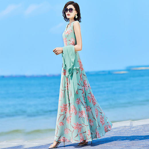 夏季套装女长裙小衫两件套，新款收腰显瘦长款碎花套装裙 HT-YX8279 商品图1