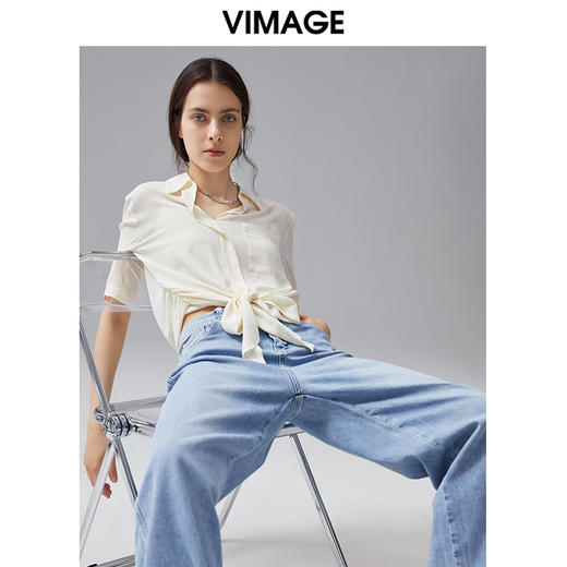VIMAGE纬漫纪夏季新款时尚百搭纯色系带小上衣V1513130 商品图0