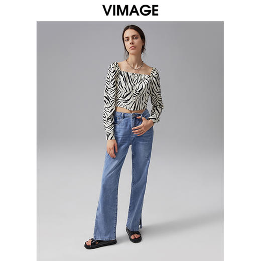VIMAGE纬漫纪夏季新款宽松印花舒适衬衫女衬衣长袖小上衣V1509131 商品图1