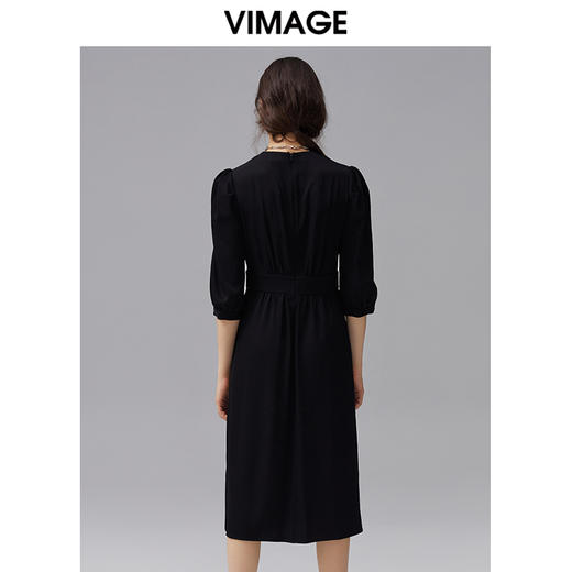 VIMAGE纬漫纪夏季新款V领高腰显瘦气质五分袖连衣裙长款薄V1507176 商品图3