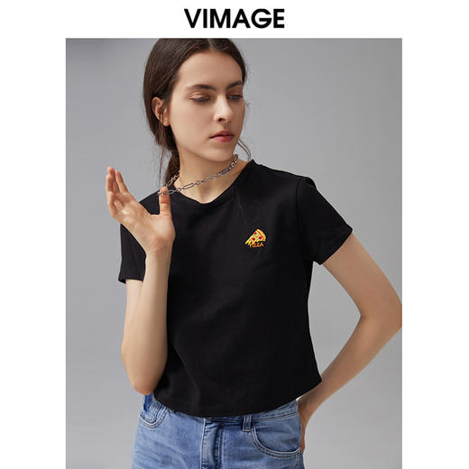 VIMAGE纬漫纪夏季新款透气舒适宽松圆领短袖T恤上衣V1502113 商品图2