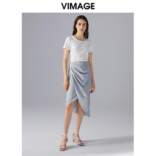 VIMAGE纬漫纪夏季新款优雅时尚高腰不规则百搭半身裙包臀裙女V1506131 商品图1