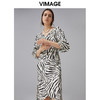 VIMAGE纬漫纪夏季新款V领其七分袖不规则印花连衣裙V1507185 商品缩略图0