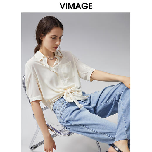 VIMAGE纬漫纪夏季新款时尚百搭纯色系带小上衣V1513130 商品图2