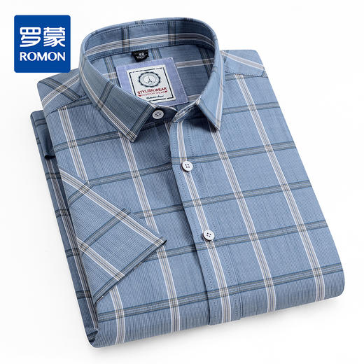 【100棉】罗蒙男士短袖衬衫夏季薄款休闲纯棉格子衬衣 商品图2