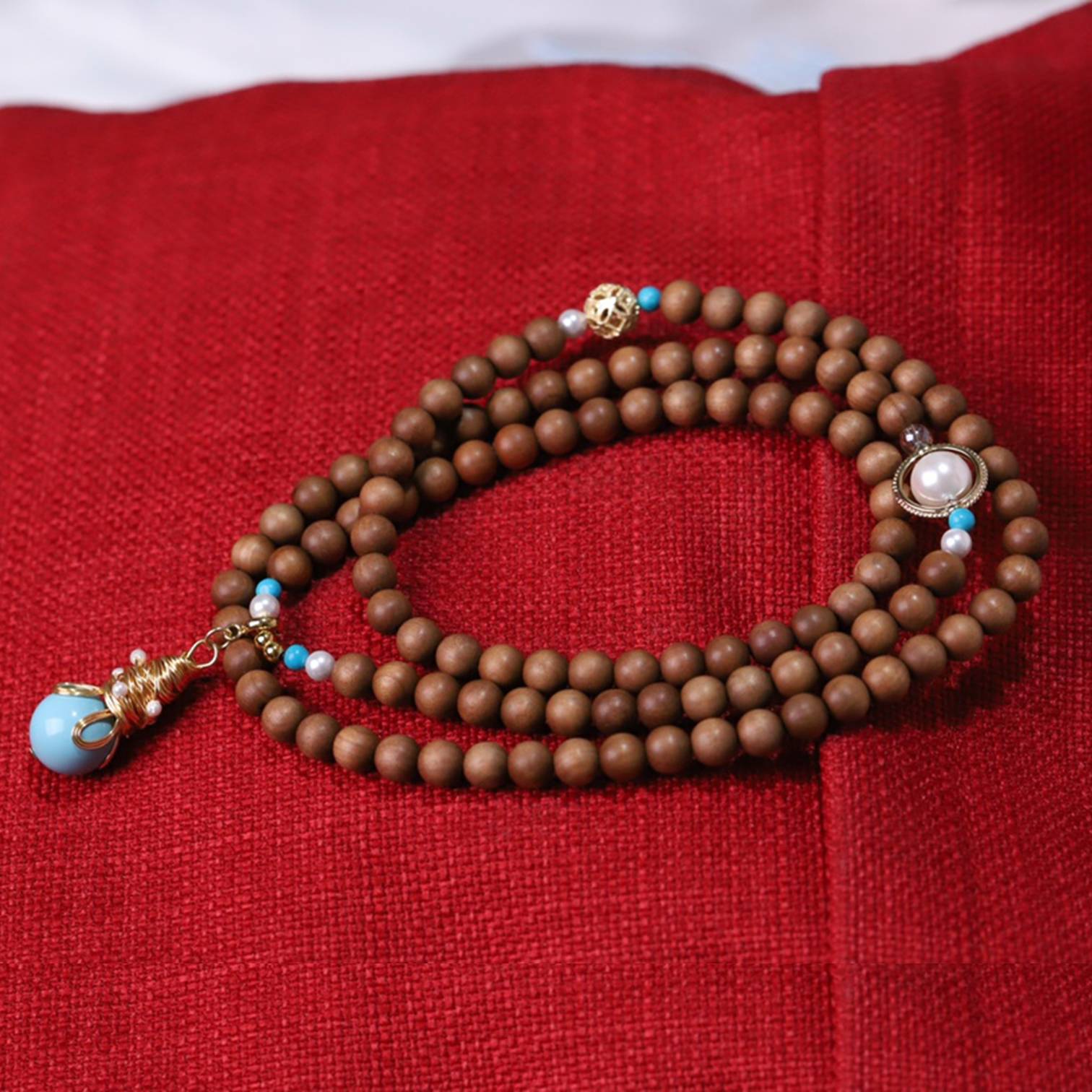 老山檀香绿松手链项链女士手链手串礼物礼品