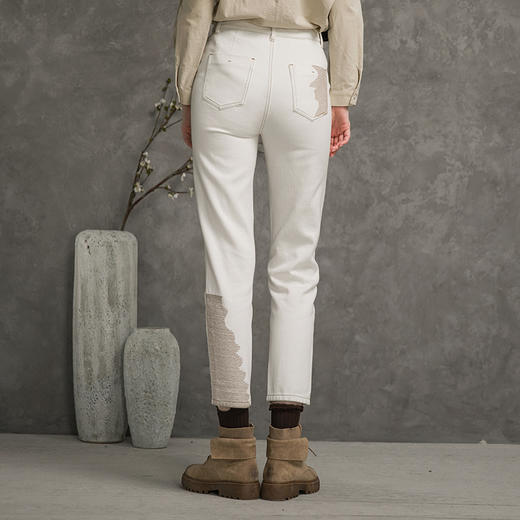 Famecoco范可儿刺绣牛仔裤女秋直筒设计感长裤F216GA009 商品图3