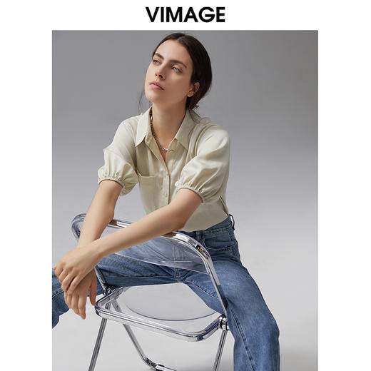 VIMAGE纬漫纪夏季新款通勤百搭时尚泡泡袖T恤衬衫上衣V1509133 商品图2