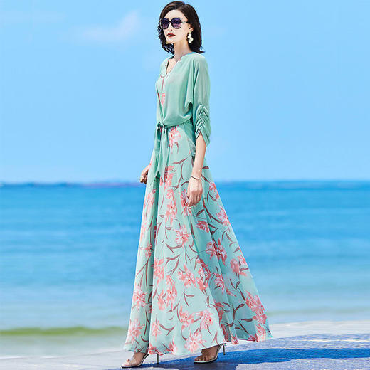夏季套装女长裙小衫两件套，新款收腰显瘦长款碎花套装裙 HT-YX8279 商品图4