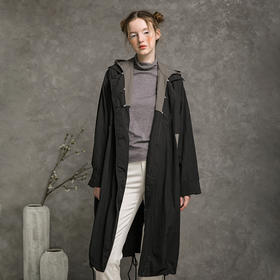 Famecoco范可儿撞色风衣大衣女士秋百搭中长款外套F215AT106