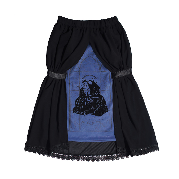 【市集】黑色高腰半身裙-植绒印花彩窗圣母哥特风-Puli Potch布力跑