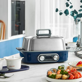 摩飞极速电蒸锅电炖锅家用多功能预约蒸煮锅双炖盅MR1168轻奢蓝