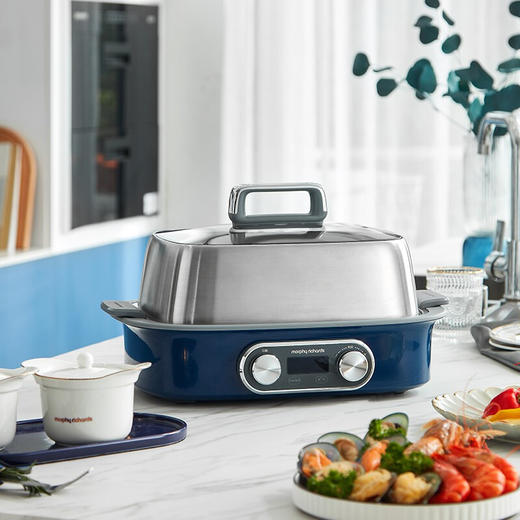 摩飞极速电蒸锅电炖锅家用多功能预约蒸煮锅双炖盅MR1168轻奢蓝 商品图0